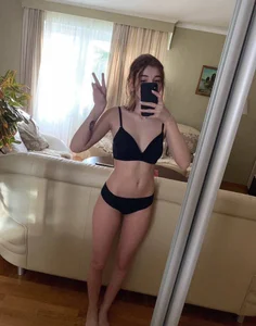 Cute Skinny Girl in Black Lingerie Mirror Selfie