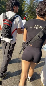 Slim bubble in tight black shorts