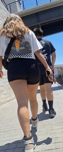 Brunette with thick legs in tight shorts, VPL [oc]