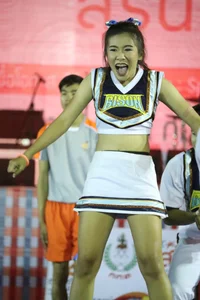 Bunch of athletic Thai cheerleaders at a competition