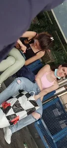 She noticed my Cam?! 2 Ukraine Girls! Latex green tight pants! Super Ass! Looking in Cam!
