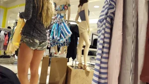 Super hot girl shopping in tiny and tight camo shorts with a nice ass