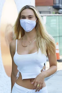 Alexis Ren at Moon Juice with hard nipples and a great ass in white tight sweats