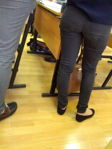 Candid Booty in Black Jeans in Class