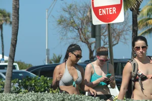 Sexy Florida beach bikini girls, some topless