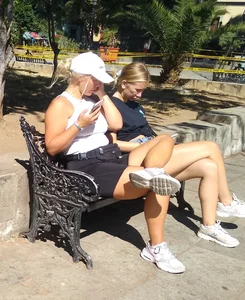 Thick legs, 2 sporty blondes