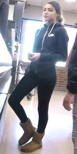 Extremely Cute Candid Teen in Leggings Cafe Creepshot