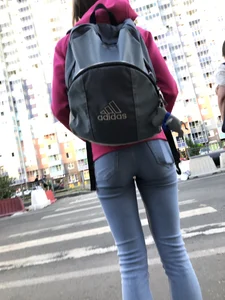 Perfect Skinny Ass and Legs in Tight Blue Jeans Creepshots Series at a Crosswalk