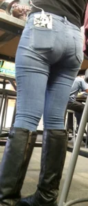 Sexy Candid Butt in Tight Blue Jeans Low Angle Creepshot