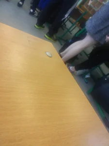 Awesome Hot College JB Teen with Sexy Legs in a Skirt Standing in Classroom