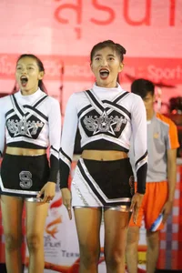 Bunch of athletic Thai cheerleaders at a competition