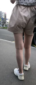 Cute Girl in a Blouse and Shorts With Thin Legs Bus Stop Candid Photo Gallery