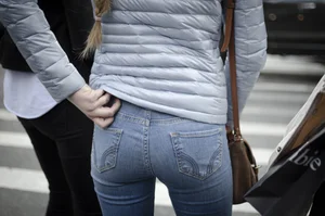 Blonde cutie in tight jeans