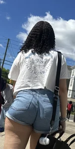 College women 18+ in jean shorts