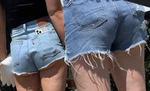 Blonde in cut offs with friends