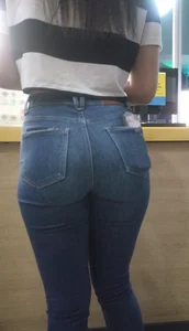Girl with perfect body and incredible butt in blue jeans [OC]