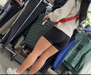 Sexy LuLu Lemon employee in tight black biker shorts