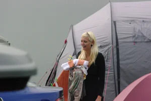 Blonde babe changing into and out of bikini and shows her tits