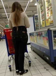 French cute teen out in tight jeans