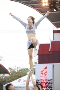 Bunch of athletic Thai cheerleaders at a competition