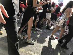 Carnival girls wearing pantyhose, spandex shorts, stockings, skirts and other outfits