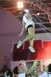 Bunch of athletic Thai cheerleaders at a competition