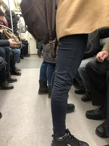 Girl with Nice Legs in Jeans Subway Train Candid