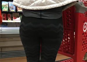 Target blonde milf shopping in patterned leggings with a nice booty