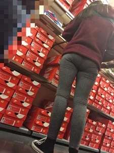 Ass in Grey Tight Pants Store Closeups