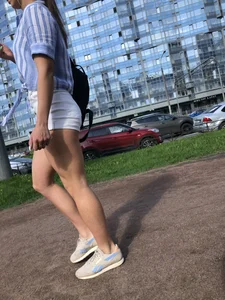 Girl With Awesome Muscular Body in White Shorts Street Creepshots Gallery