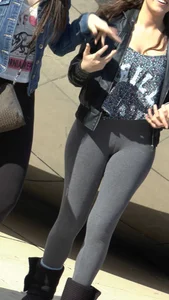Girl in Grey Tights Doggy Style Cameltoe Candid