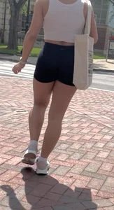 Curly Campus Brunette with amazing Bubble Butt in Tight Shorts (oc)