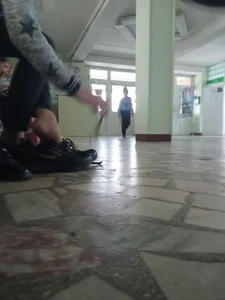 College teen girls changing shoes