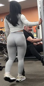 Petite Asian Hottie Gym Trainer In Gray Tights with Incredible Ass