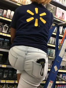 Walmart ebony employee in white jeans with a nice ass