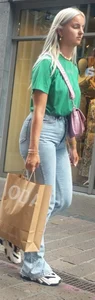 Blonde girl wearing blue jeans with a great ass street creepshots