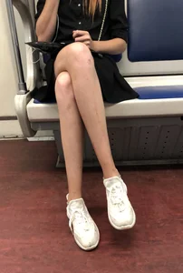 Girl With Long Thin Legs in the Subway Train and on the Escalator Hot Creepshot