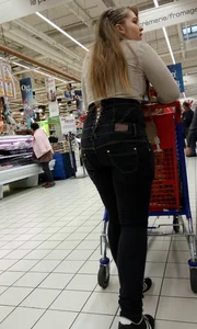 French cute teen out in tight jeans