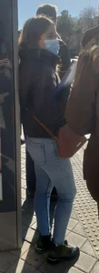 European spanish girl in bus stop