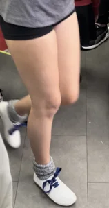 Hot teen legs in shorts closeup