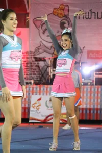 Bunch of athletic Thai cheerleaders at a competition
