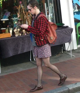 Girl with Skinny Legs in Pantyhose Street Candid