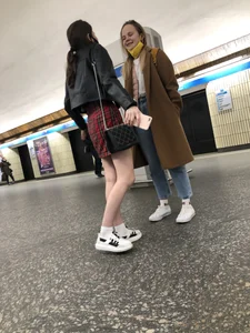 Hot slim legs in subway