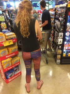 Slim Legs And Flat Booty in Tights at the Supermarket Creepshot