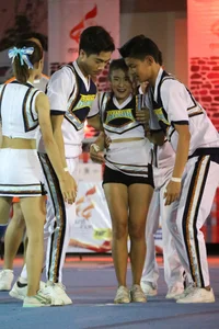 Bunch of athletic Thai cheerleaders at a competition