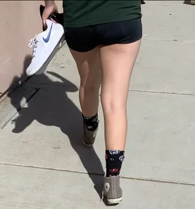 Street Candid Closeup of Stocky Legs in Pantyhose