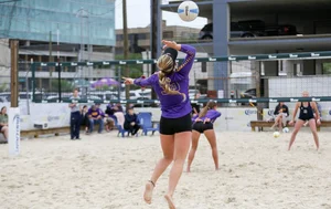 Sexy beach volleyball girls in bikinis