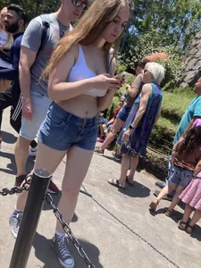 Hot girls in line on a hot day