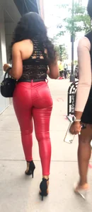 Perfect Ass in tight RED🍎 leather pants plus nice cleavage