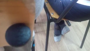 Crossed Feed of a College Student Girl in Flats And Black Pantyhose
